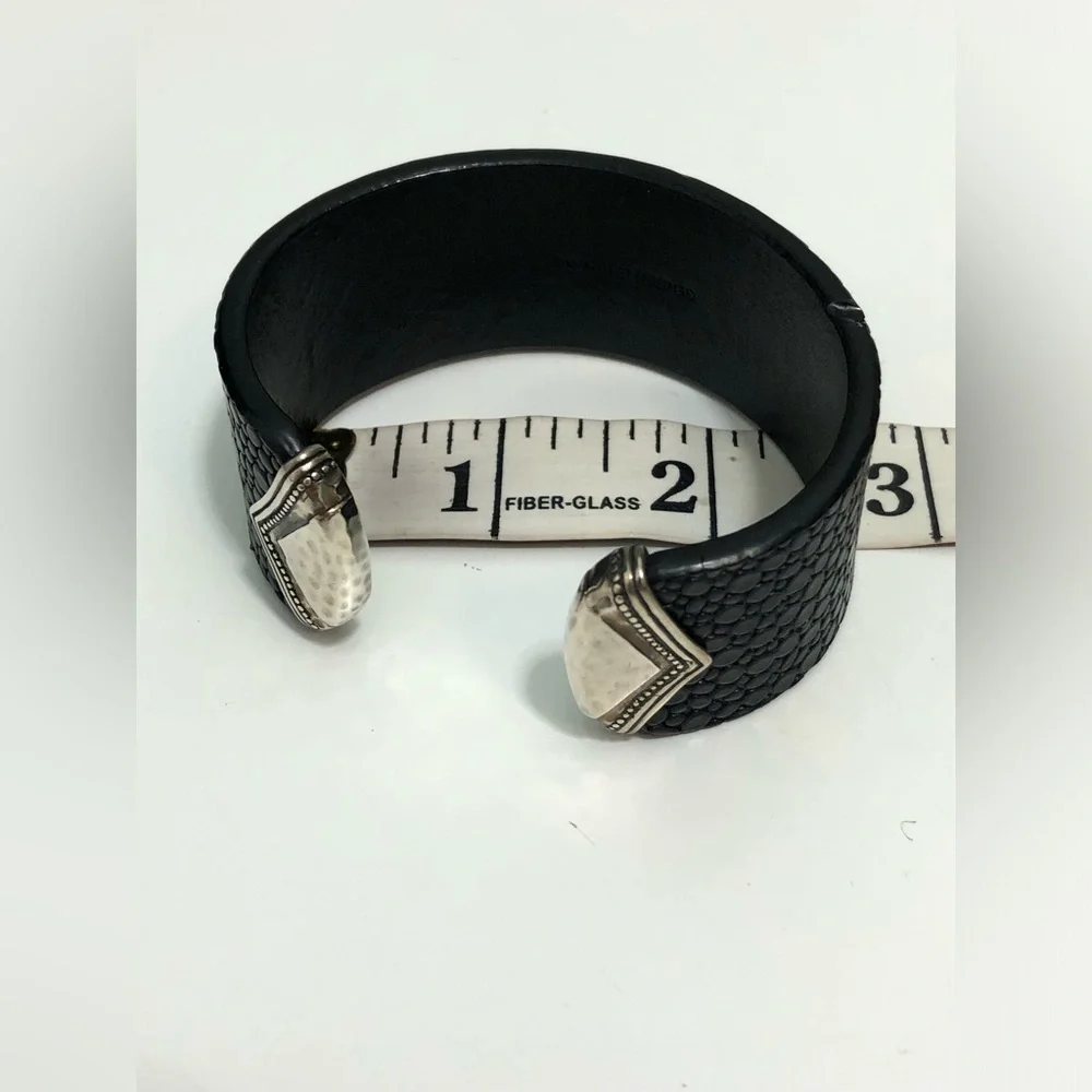 SILPADA Genuine Leather 925 Sterling Silver Sting Ray Cuff Bracelet - Picture 8 of 9
